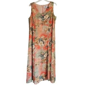 Danny & Nicole Dress Womens 18 Tropical Floral Sleeveless A-Line‎ Midi Summer